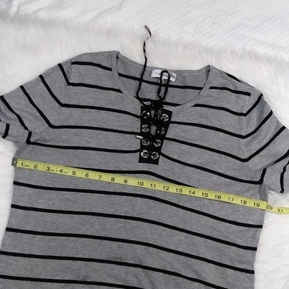 CALVIN KLEIN WOMENS BLACK AND GRAY LACE UP SWEATER - Picture 4 of 9